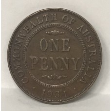 AUSTRALIA 1931 . ONE 1 PENNY . DROPPED 1 . 8 FULL PEARLS . LOW MINTAGE